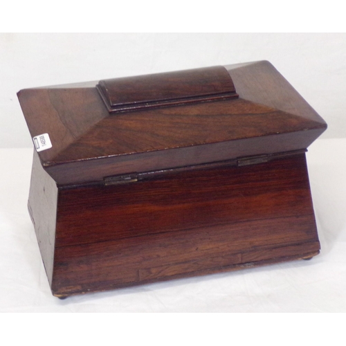 108 - Georgian rosewood tea caddy with sarcophagus shaped lid, fitted interior