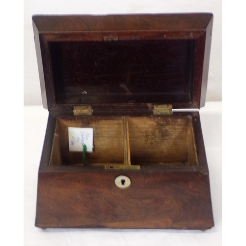 108 - Georgian rosewood tea caddy with sarcophagus shaped lid, fitted interior