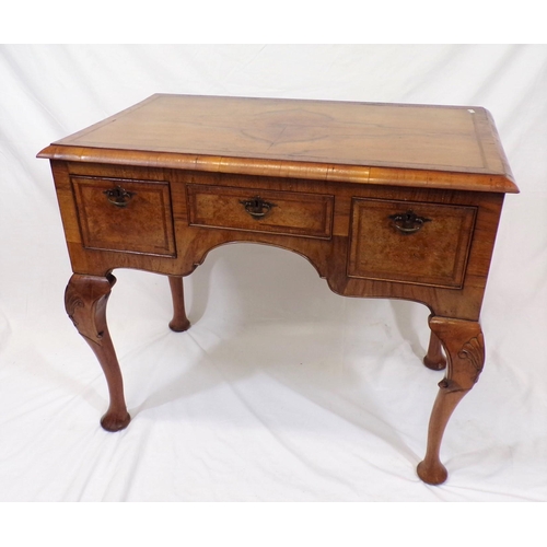 130 - Georgian walnut and mahogany inlaid and crossbanded lowboy with rounded rims, herringbone inlay, wal... 