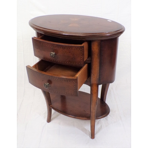 131 - Edwardian style oval press with star inlay, two bow fronted drawers, on cabriole legs