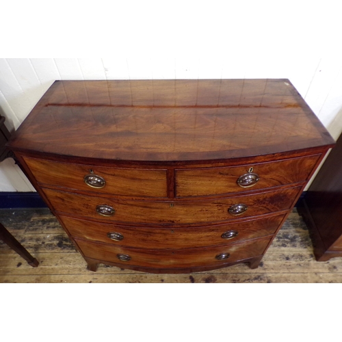 135 - Georgian inlaid and crossbanded mahogany bow fronted chest of two short and three long drawers with ... 