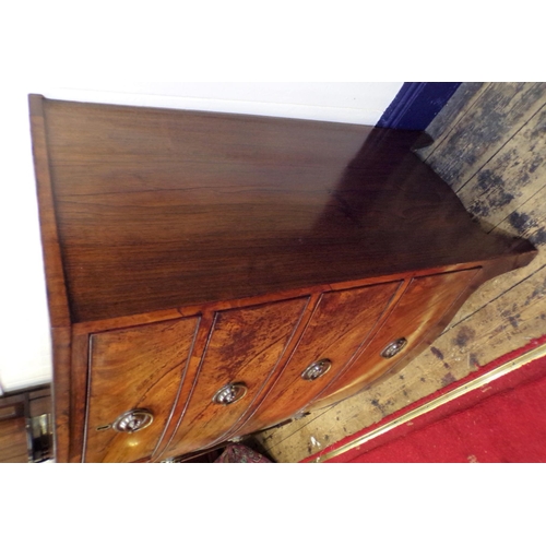 135 - Georgian inlaid and crossbanded mahogany bow fronted chest of two short and three long drawers with ... 