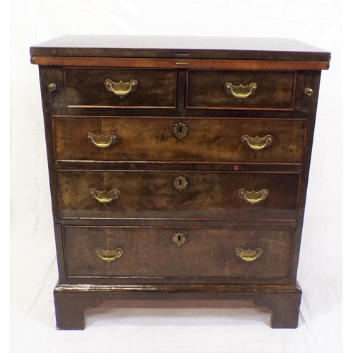 136 - Edwardian mahogany crossbanded bachelors chest with fold-over top, pull-out supports, two short and ... 