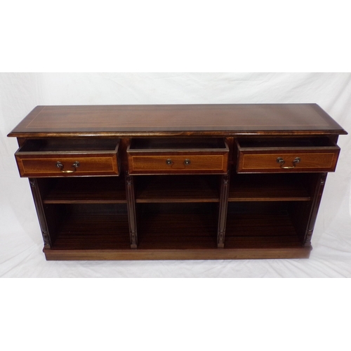 15 - Pair of Edwardian style oblong cabinets with three drawers each, brass drop handles, adjustable shel... 