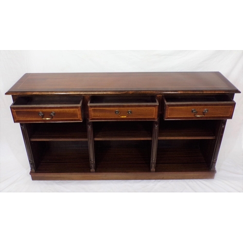 15 - Pair of Edwardian style oblong cabinets with three drawers each, brass drop handles, adjustable shel... 