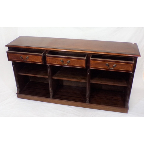 15 - Pair of Edwardian style oblong cabinets with three drawers each, brass drop handles, adjustable shel... 