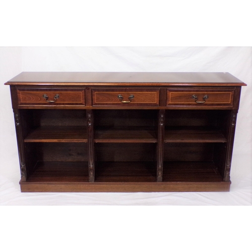 15 - Pair of Edwardian style oblong cabinets with three drawers each, brass drop handles, adjustable shel... 