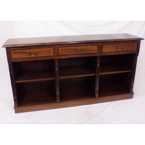 15 - Pair of Edwardian style oblong cabinets with three drawers each, brass drop handles, adjustable shel... 