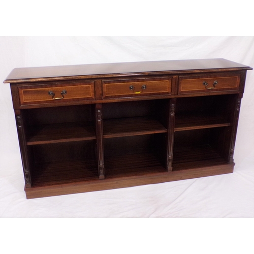 15 - Pair of Edwardian style oblong cabinets with three drawers each, brass drop handles, adjustable shel... 