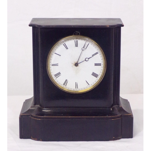 159 - French style bow fronted timber mantle clock with circular brass framed enamel dial