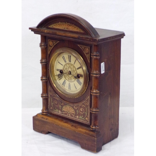 17 - German inlaid bracket clock with domed top, round brass faced dial, eight day striking mechanism, on... 