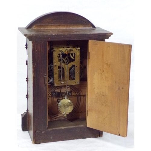 17 - German inlaid bracket clock with domed top, round brass faced dial, eight day striking mechanism, on... 