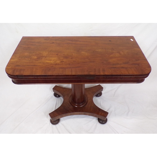 170 - William IV crossbanded mahogany card table with swivel fold-over top, on turned tapering column with... 