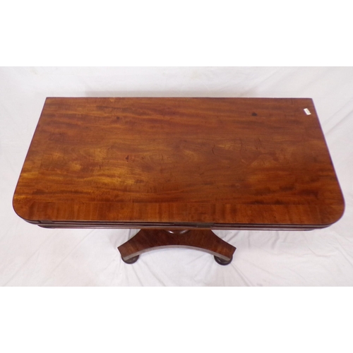 170 - William IV crossbanded mahogany card table with swivel fold-over top, on turned tapering column with... 