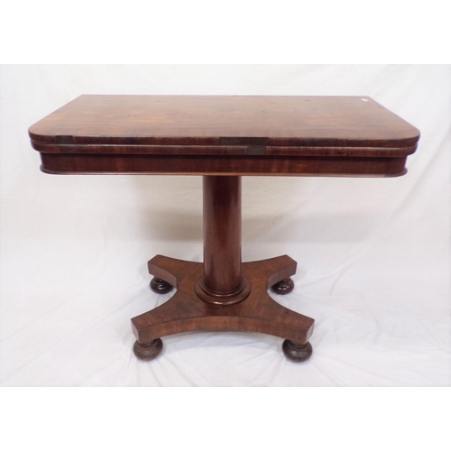 170 - William IV crossbanded mahogany card table with swivel fold-over top, on turned tapering column with... 