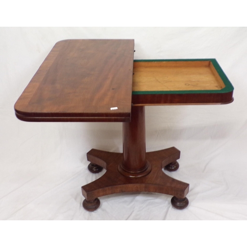 170 - William IV crossbanded mahogany card table with swivel fold-over top, on turned tapering column with... 