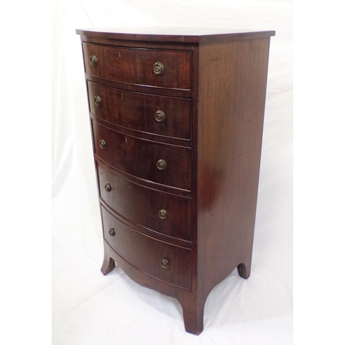 175 - Edwardian bow fronted tallboy chest of five drawers with drop handles, on bracket feet