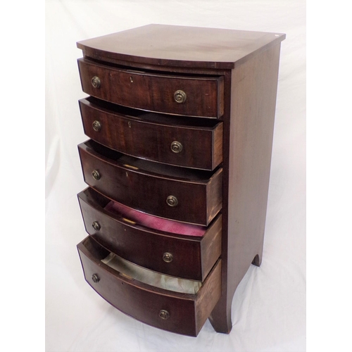 175 - Edwardian bow fronted tallboy chest of five drawers with drop handles, on bracket feet