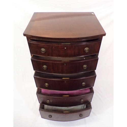 175 - Edwardian bow fronted tallboy chest of five drawers with drop handles, on bracket feet