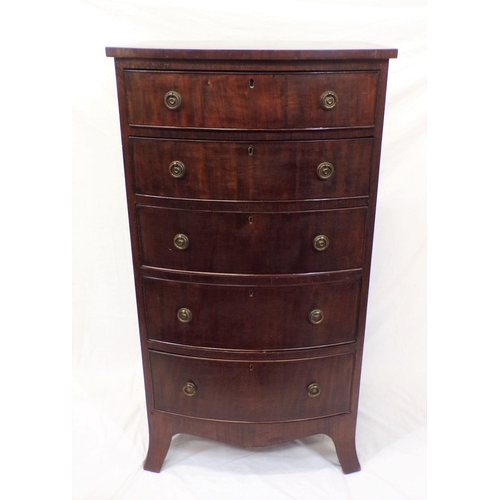 175 - Edwardian bow fronted tallboy chest of five drawers with drop handles, on bracket feet