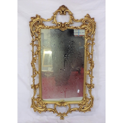 176 - Regency design gilt framed pier glass wall mirror with ornate scroll and foliate decoration