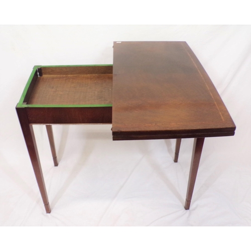 180 - Edwardian inlaid mahogany card table with swivel fold-over top, satinwood inlay, on square tapering ... 