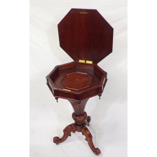 186 - William IV hexagonal shaped sewing table with lift-up lid, fitted interior with material drawer, on ... 