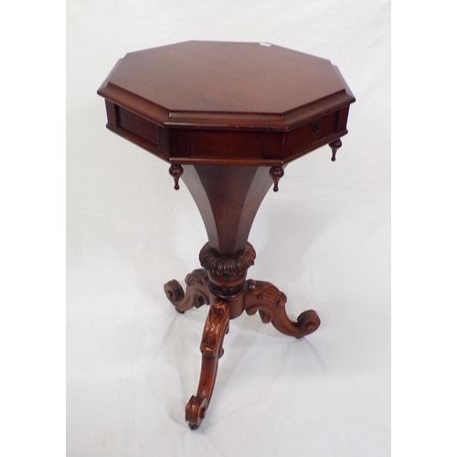 186 - William IV hexagonal shaped sewing table with lift-up lid, fitted interior with material drawer, on ... 