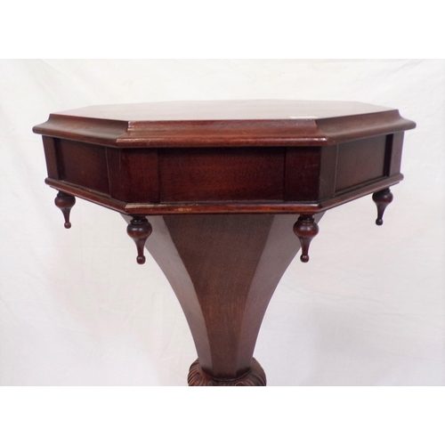 186 - William IV hexagonal shaped sewing table with lift-up lid, fitted interior with material drawer, on ... 