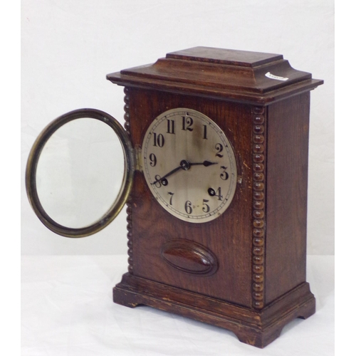 189 - Oak cased bracket clock with brass framed dial by Ansonia Clock Co. New York