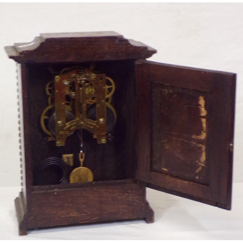 189 - Oak cased bracket clock with brass framed dial by Ansonia Clock Co. New York