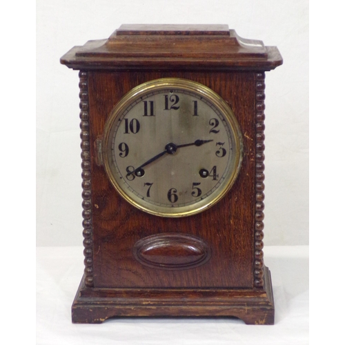 189 - Oak cased bracket clock with brass framed dial by Ansonia Clock Co. New York