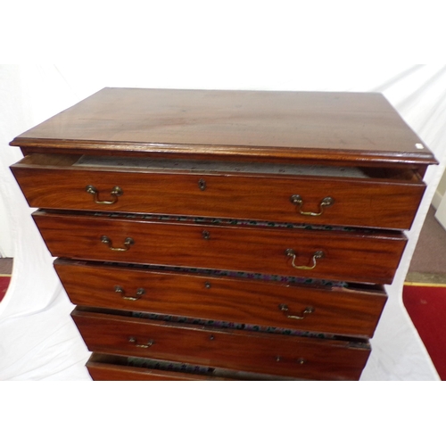 195 - Edwardian mahogany chest of five long drawers of graduating sizes, with drop handles, and bracket fe... 