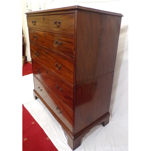 195 - Edwardian mahogany chest of five long drawers of graduating sizes, with drop handles, and bracket fe... 