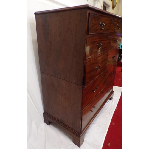 195 - Edwardian mahogany chest of five long drawers of graduating sizes, with drop handles, and bracket fe... 