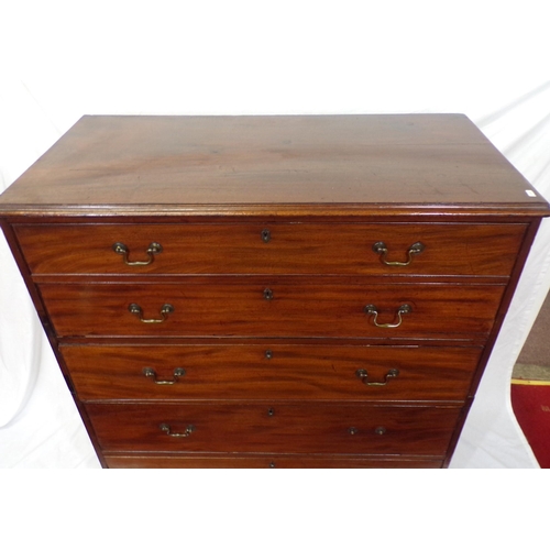 195 - Edwardian mahogany chest of five long drawers of graduating sizes, with drop handles, and bracket fe... 