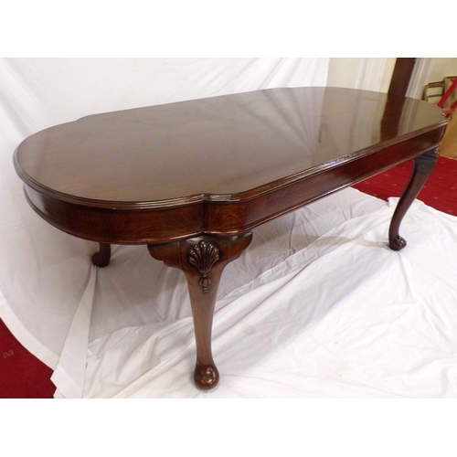 200 - Edwardian D-end dining or boardroom table with shaped borders, shell decorated cabriole legs with pa... 