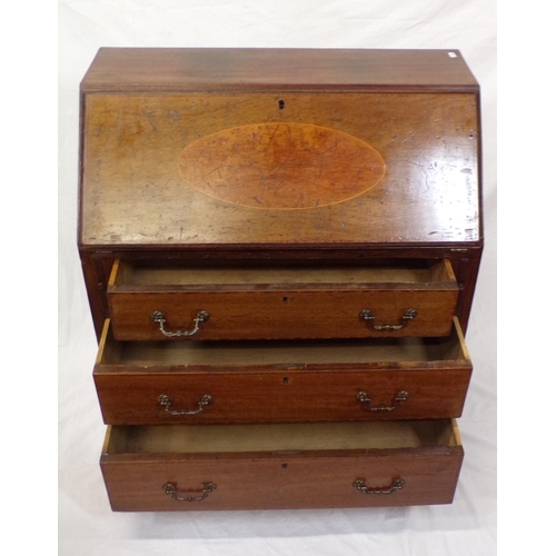 215 - Edwardian inlaid and crossbanded mahogany bureau with drop-down front, pull-out supports, fitted int... 