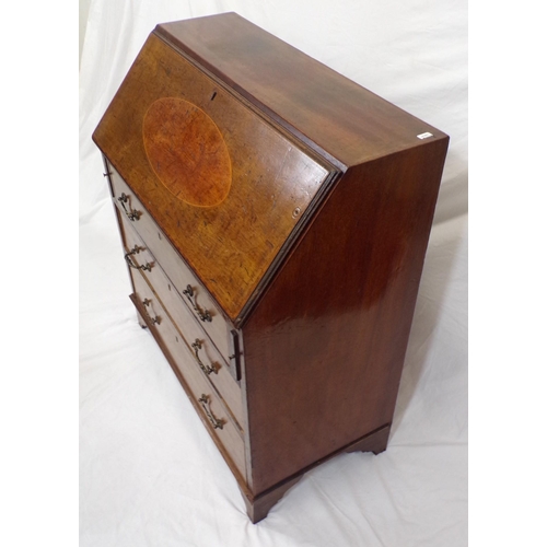 215 - Edwardian inlaid and crossbanded mahogany bureau with drop-down front, pull-out supports, fitted int... 