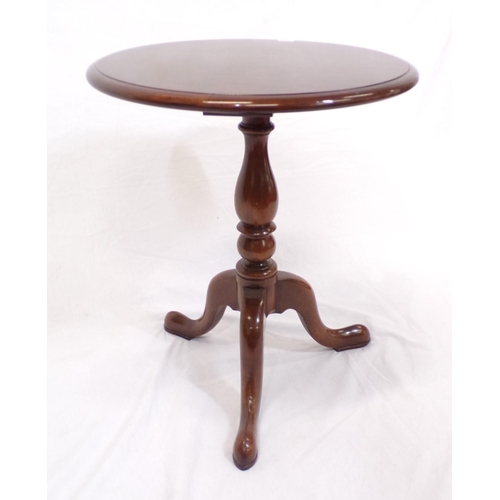 216 - Victorian burr walnut round occasional wine or occasional table with turned shaped column, on hipped... 