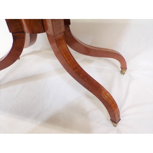 220 - Regency style inlaid and crossbanded walnut sofa table with dropped leaves, round corners, brass str... 