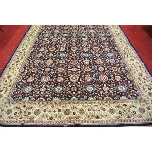 231 - Rich blue ground full pile Kashmir carpet with all over floral pattern with cream border