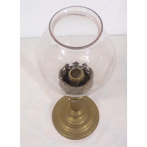 233 - Victorian brass gas lamp with shaped shade and round base