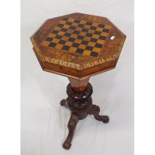 244 - Victorian inlaid walnut games and work table with herringbone border, inlaid gamesboard, hexagonal t... 