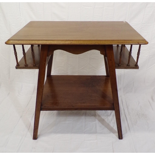 245 - Edwardian mahogany occasional table with side  shelves, turned columns, on square tapering legs