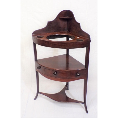 250 - Regency style two tier corner washstand with shaped back, frieze drawer, round handles, shaped legs ... 