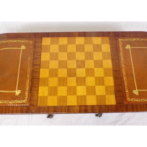 266 - Edwardian style D-end coffee and games table with chessboard and leatherette insets, on vase turned ... 