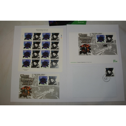 277 - Phil Lynott stamp collection 'The Boys are Back' 1 FDC, 1 mini sheet, I sheetlet ,i Cork stamp fare ... 