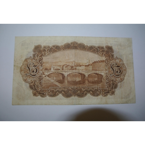 280 - Munster and Leinster Bank Ltd five pound ploughman note Ref  03MK  NO 046067 dated 8-10-38. Joseph B... 