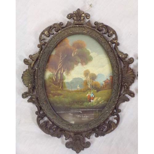 284 - Set of three Victorian miniature oval landscapes in ornate brass frames